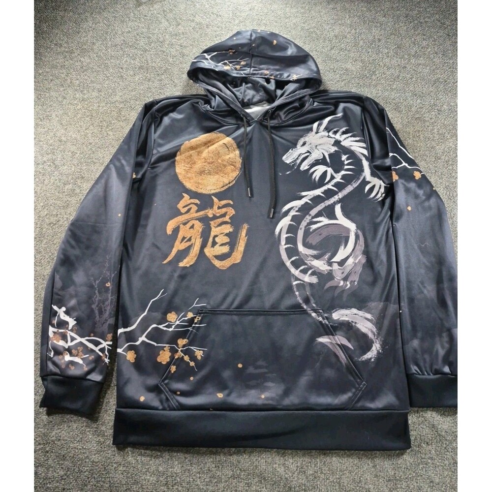 Lunafide Hoodie Size XL Dragon Moon Drawstring Chinese Black